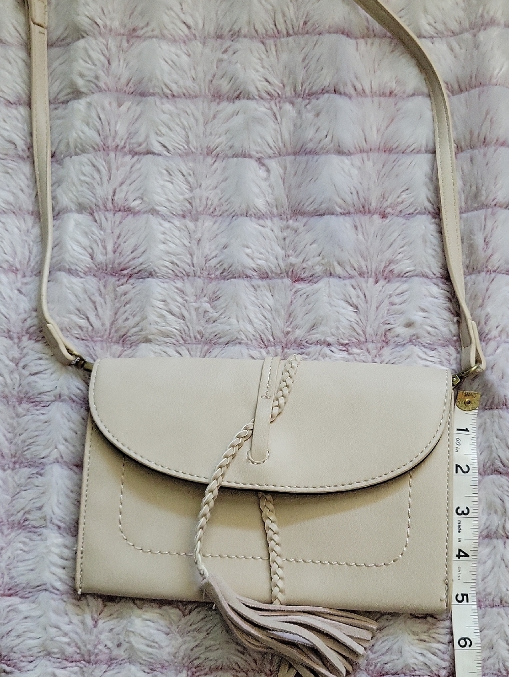  Free People Beige Francesca Genuine Leather Envelope Crossbody Tassel Boho